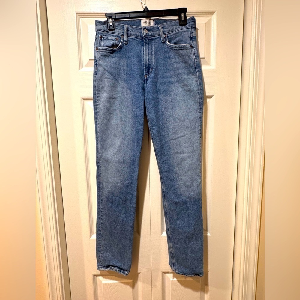 AGOLDE Lyle Jeans Women's Straight Mid Rise Blue Denim Distressed Sz 28 VGUC